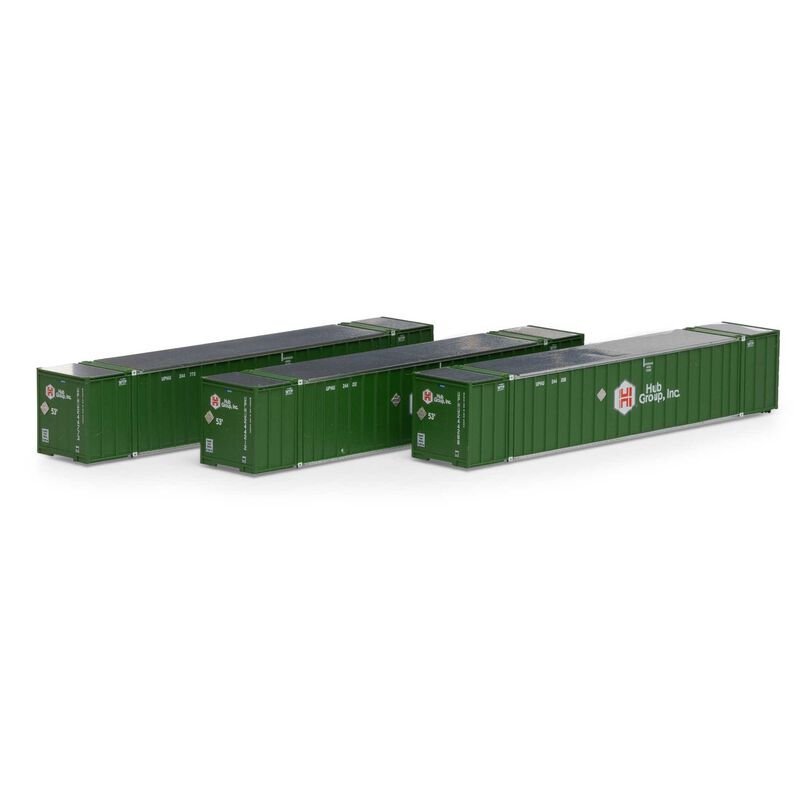 Athearn 17309 N, 53' Stoughton Container, 3-Pack, HUB Group, UPHU, 244212, 244288, 244773