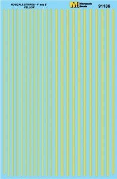 Microscale 91136 HO, Striping, 4" and 6" Widths, Yellow