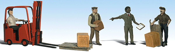 Woodland Scenic Accents 1911 HO, Workers with Forklift, 6 Pieces