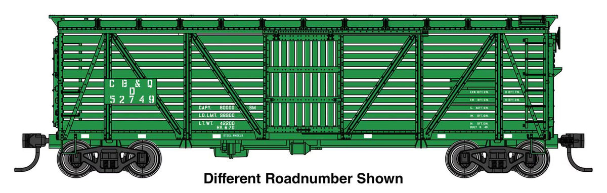 Walthers Mainline 910-41507 HO, 40' Wood Stock Car, CBQ 52956-D