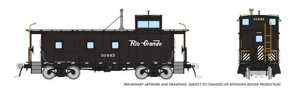 Rapido 225011 HO, DRGW Steel Riveted Caboose, Rio Grande, 01443, Postwar Black Scheme, 1959+, MoPower Lighting