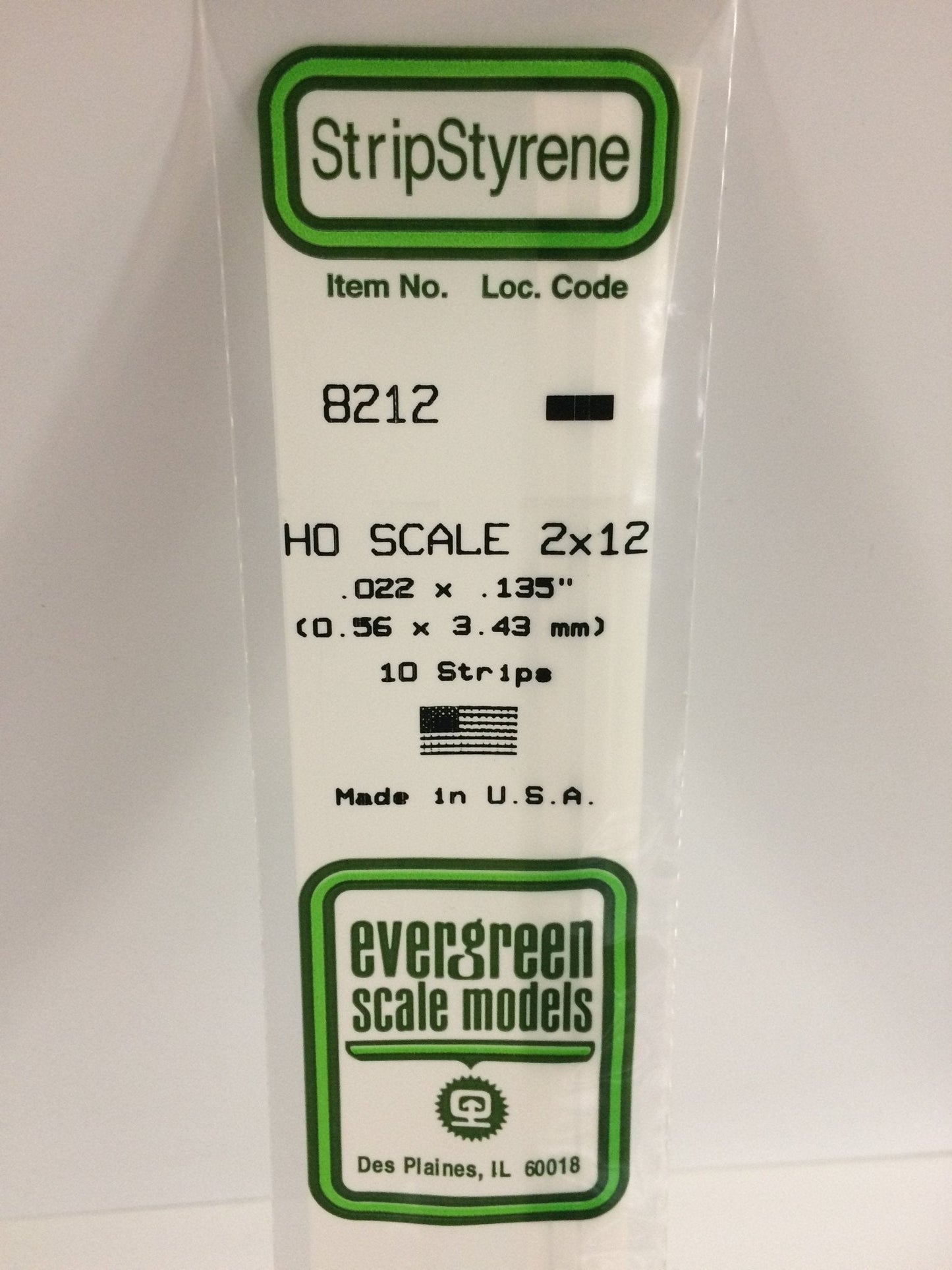 Evergreen 8212 Strips, HO Scale 2 x 12, .022" x .135" (0.56 mm x 3.43 mm) (10 Pieces)