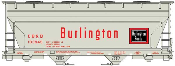 Accurail 2208 HO, ACF 2-Bay Covered Hopper, CBQ, 183945 - House of Trains