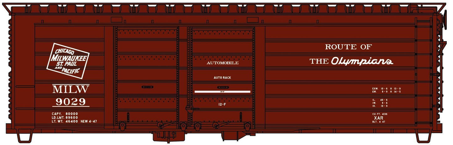 Accurail 3982 HO, 40' Double Door Rib Side Box Car, Route of the Olympians, MILW, 9029 - House of Trains