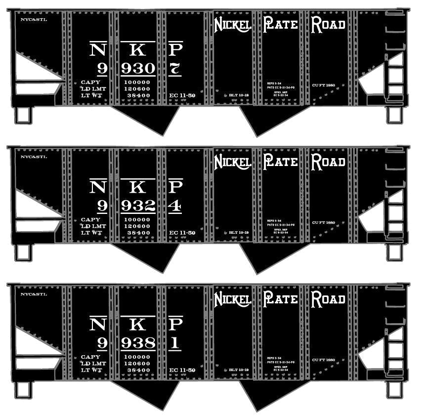 Accurail 8118 HO, USRA 55 - Ton Twin Hoppers, 3 - Car Set, Nickel Plate, NKP - House of Trains