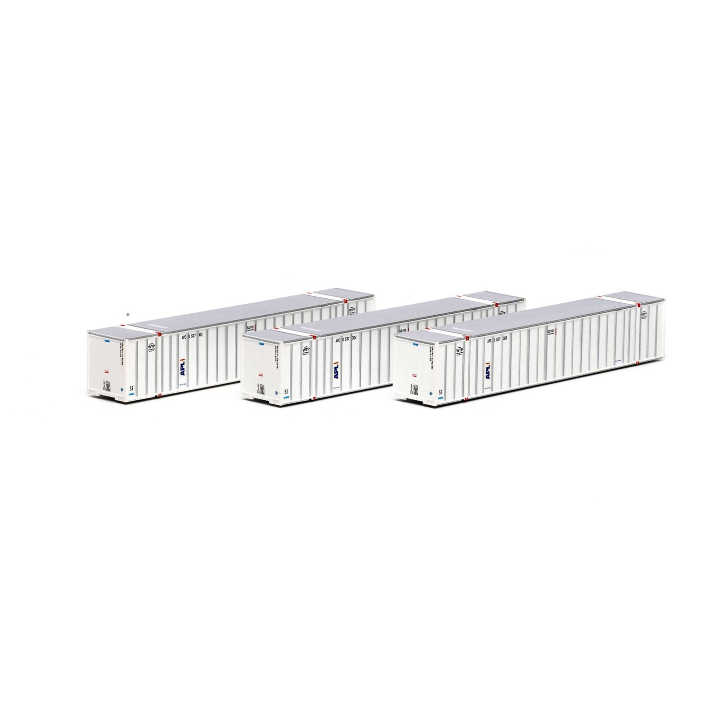 Athearn 17653 N, 53' Stoughton Container, 3 - Pack, APCU - House of Trains