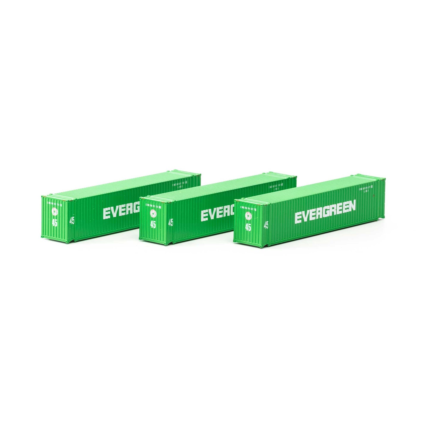 Athearn 17664 N, 45' Container, 3 - Pack, Evergreen, EMCU - House of Trains