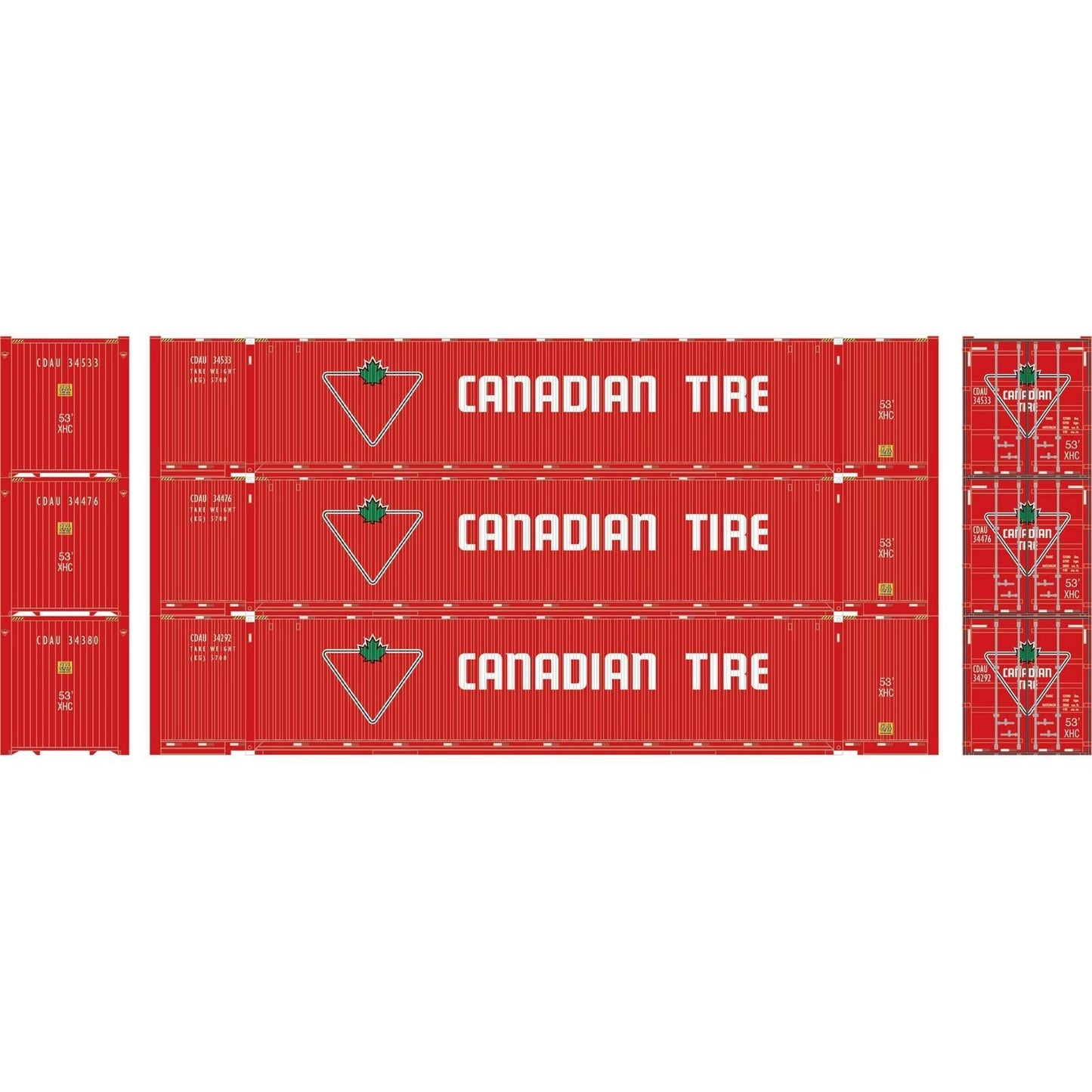 Athearn 26576 HO, 53' Jindo Container, 3 Pack, Canadian Tire, CDAU - House of Trains