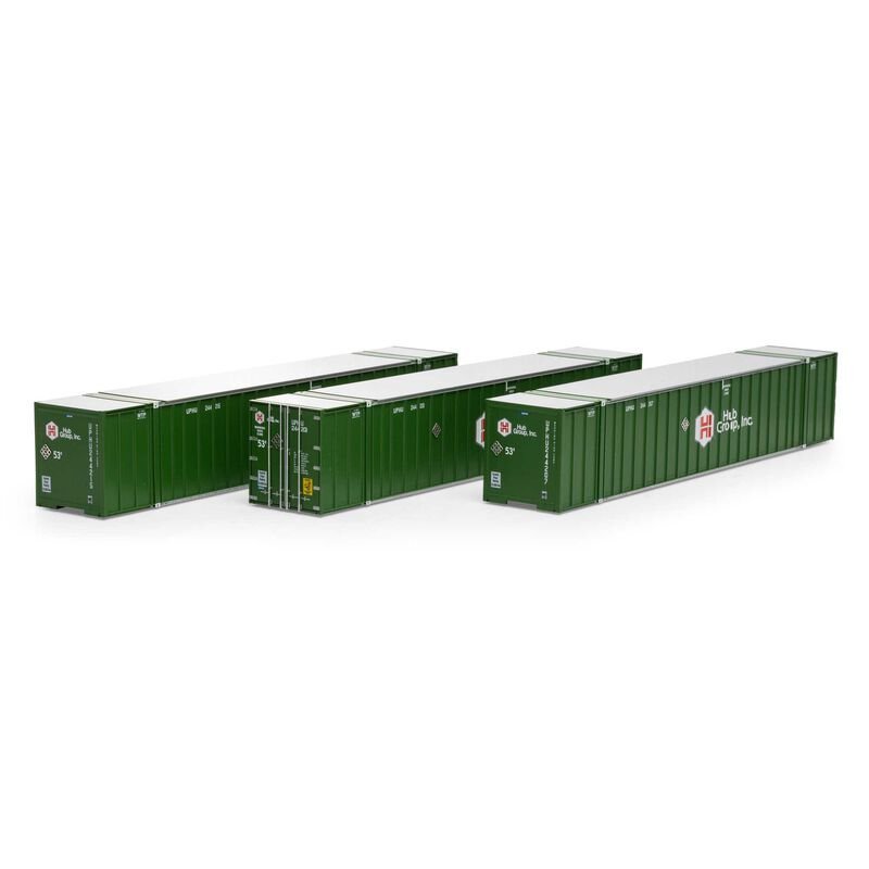 Athearn 40124 HO, 53' Stoughton Container, 3 - Pack, HUB Group, UPHU, 244216, 244201, 244207 - House of Trains