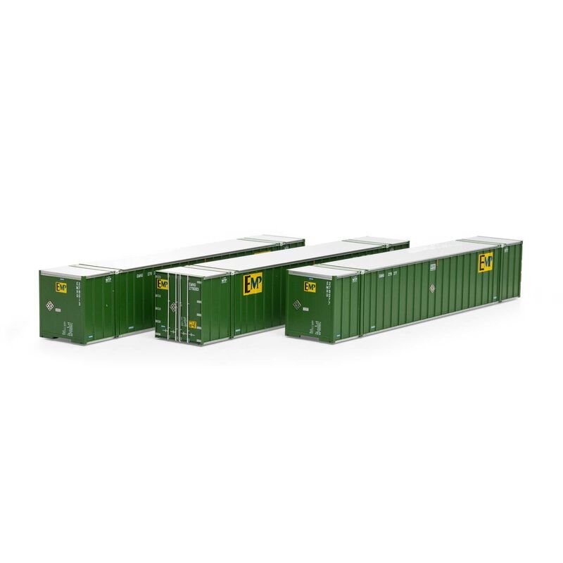 Athearn 40126 HO, 53' Stoughton Container, 3 - Pack, EMP, EMHU, 279077, 279013, 279083 - House of Trains