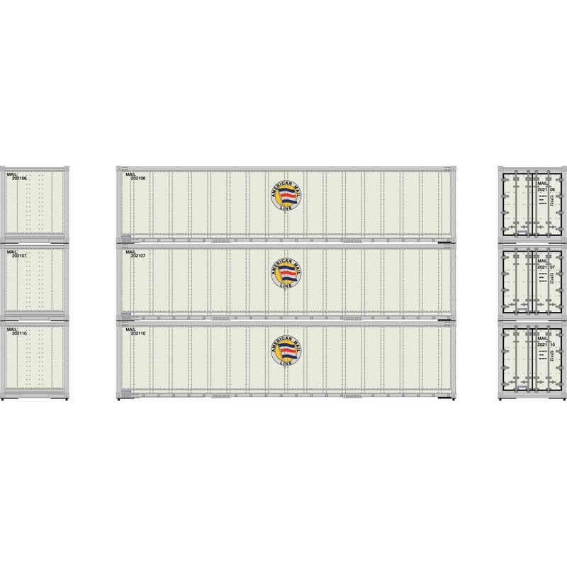 Athearn 63387 HO, 40' Smooth Side Container, MAIL 3 - pack - House of Trains