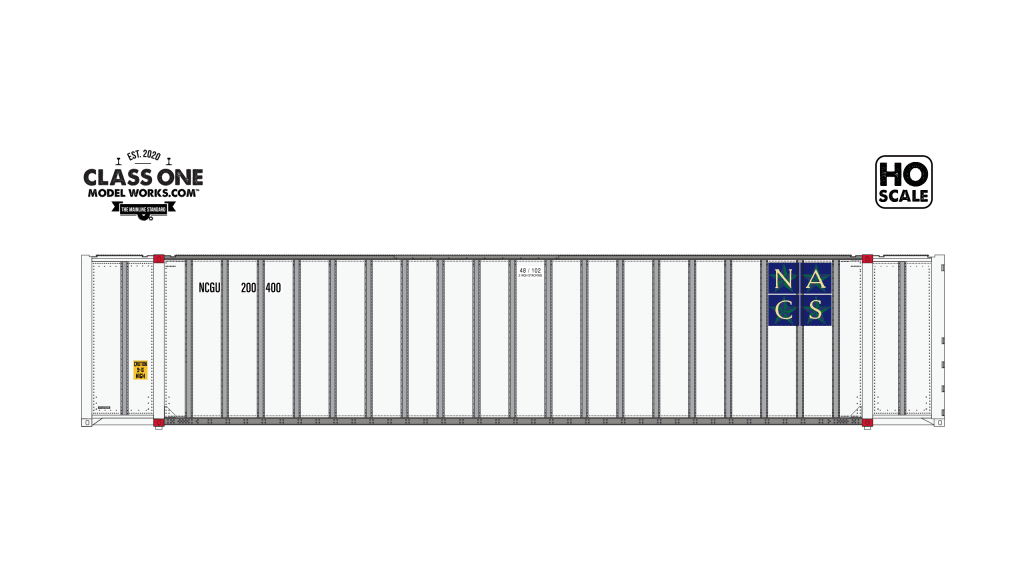 Class One Model Works CT00505 HO, Hyundai 48' Exterior Post Container, NACS, NCGU, 600030 - House of Trains