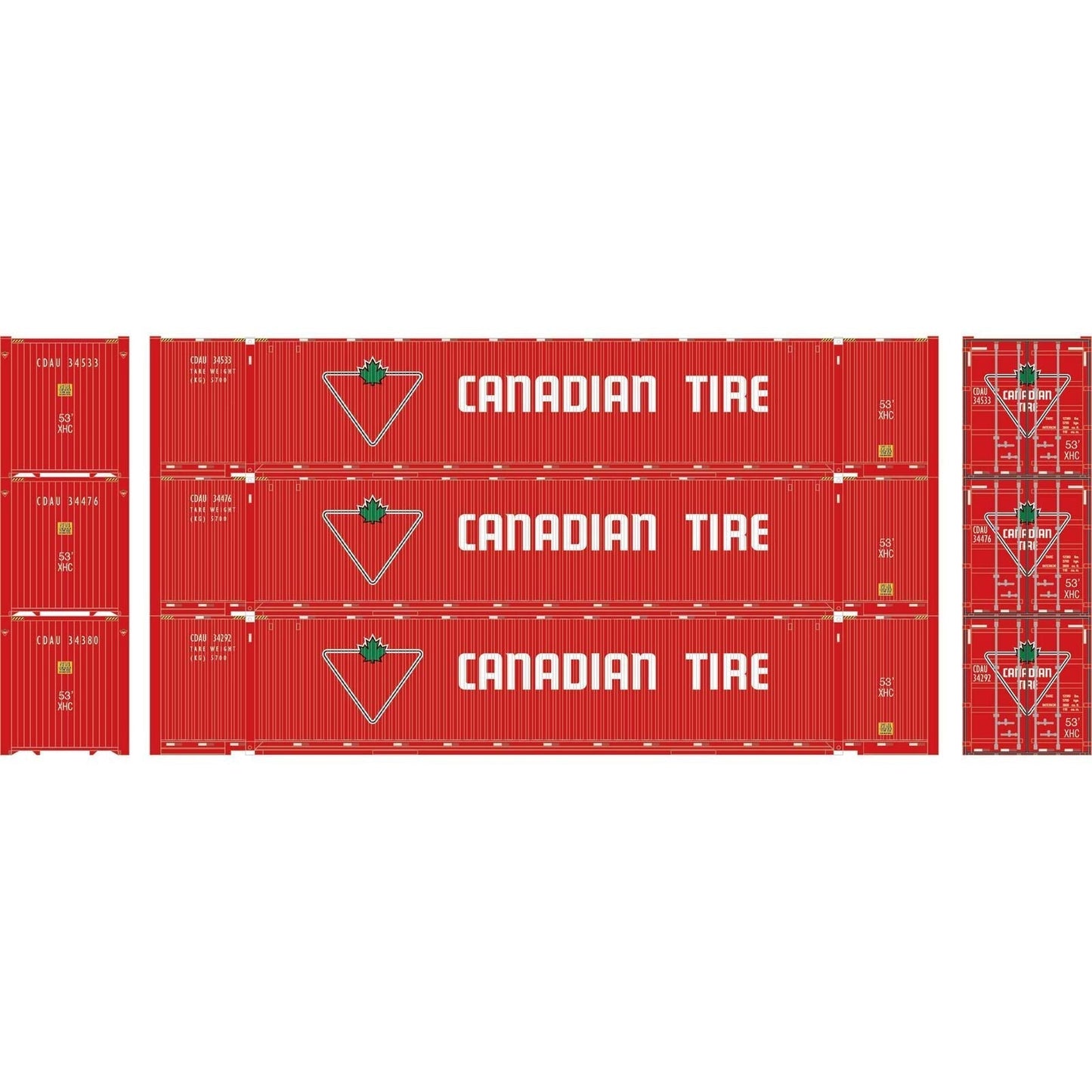 Athearn 26576 HO, 53' Jindo Container, 3 Pack, Canadian Tire, CDAU