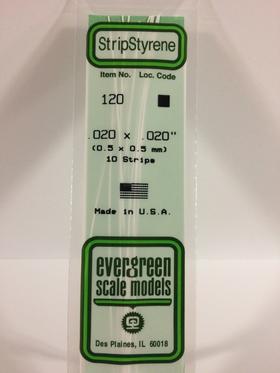 Evergreen 120 Strips, .020" x .020" (0.5 mm x 0.5 mm) (10 Pieces) - House of Trains
