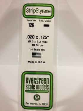 Evergreen 126 Strips, .020" x .125", 0.5 x 3.2 mm, 10 Pieces - House of Trains