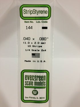 Evergreen 144 Strips, .040" x .080", 1.0 x 2.0 mm, 10 Pieces - House of Trains