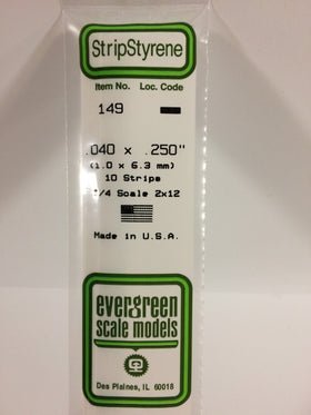 Evergreen 149 Strips, .040" x .250", 1.0 x 6.3 mm, 10 Pieces - House of Trains