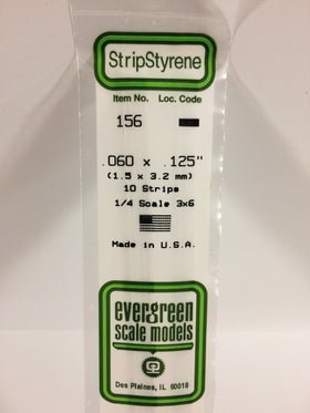 Evergreen 156 Strips, .060" x .125", 1.5 x 3.2 mm, 10 Pieces - House of Trains
