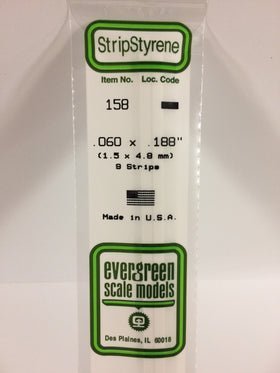 Evergreen 158 Strips, .060" x .188", 1.5 x 4.8 mm, 10 Pieces - House of Trains