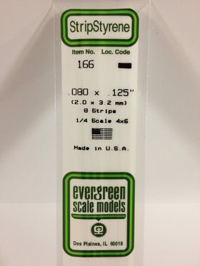 Evergreen 166 Strips, .080" x .125", 2.0 x 3.2 mm, 8 Pieces - House of Trains