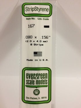 Evergreen 167 Strips, .080" x .156", 2.0 x 4.0 mm, 8 Pieces - House of Trains