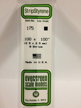 Evergreen 175 Strips, .100" x .100", 2.5 x 2.5 mm, 8 Pieces - House of Trains