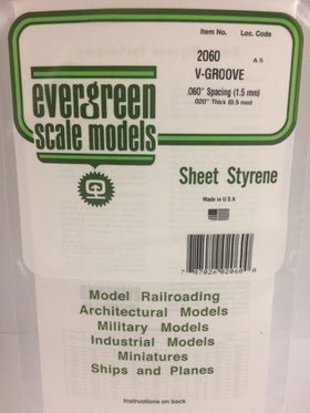 Evergreen 2060 V-Groove, Siding, .060" (1.5mm) Spacing x .020 (0.5mm) Thick (1 Piece) - House of Trains