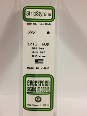 Evergreen 222 Rod, .062" (1.6 mm) (8 Pieces) - House of Trains