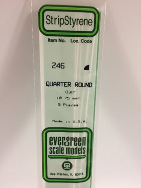 Evergreen 246 Strips, Quarter Round, .030", 0.75 mm, 5 Pieces - House of Trains
