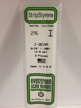 Evergreen 276 I-Beam, .188", 4.8mm, 3 Pieces - House of Trains