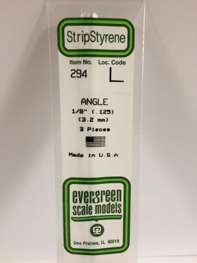 Evergreen 294 Angle, .125", 3.2 mm, 3 Pieces - House of Trains