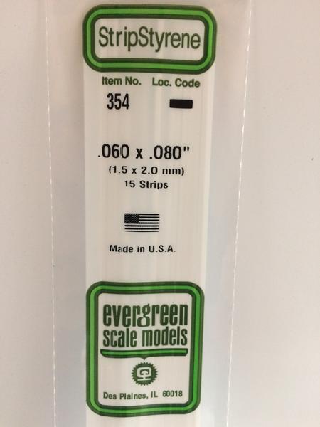 Evergreen 354 Strips, .060" x .080", 1.5 x 2.0 mm, 15 Pieces - House of Trains