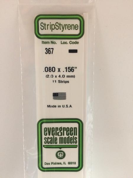 Evergreen 367 Strips, .080" x .156", 2.0 x 4.0 mm, 11 Pieces - House of Trains