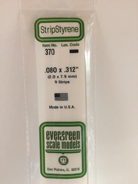Evergreen 370 Strips, .080" x .312", 2.0 x 7.9 mm, 9 Pieces - House of Trains