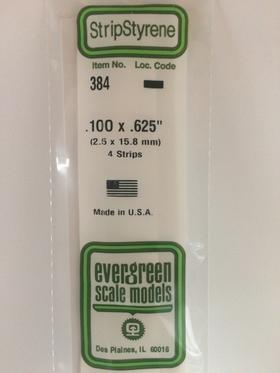 Evergreen 384 Strips, .100" x .625", 2.5 x 15.8 mm, 4 Pieces - House of Trains