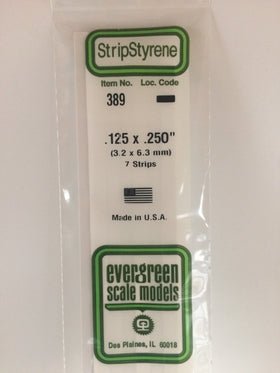 Evergreen 389 Strips, .125" x .250", 3.2 x 6.3 mm, 6 Pieces - House of Trains