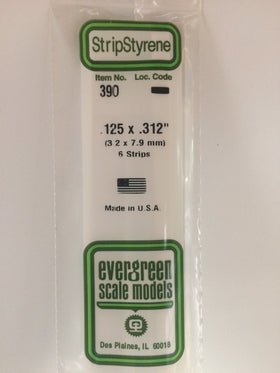 Evergreen 390 Strips, .125" x .312", 3.2 x 7.9 mm, 6 Pieces - House of Trains
