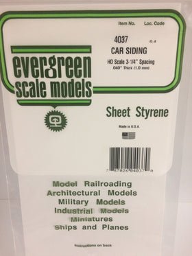 Evergreen 4037 Car Siding, .037" (0.9mm) Spacing x .040 (1.0mm) Thick (1 Piece) - House of Trains