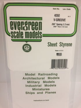 Evergreen 4050 V - Groove, Siding, .050" (1.3mm) Spacing x .040 (1.0mm) Thick (1 Piece) - House of Trains