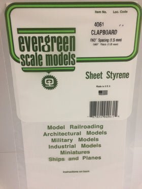 Evergreen 4061 Clapboard Siding, .060" (1.5mm) Spacing x .040 (1.0mm) Thick, 1 Piece - House of Trains