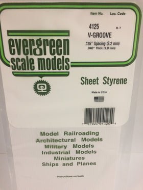 Evergreen 4125 V-Groove, Siding, .125" (3.2mm) Spacing x .040 (1.0mm) Thick (1 Piece) - House of Trains
