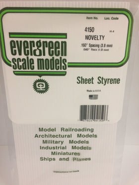 Evergreen 4150 Novelty, Siding, .150" (3.7mm) Spacing x .040 (1.0mm) Thick (1 Piece) - House of Trains