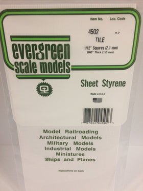 Evergreen 4502 Tile, .083" (2.1mm) Squares x .040 Thick (1 Piece) - House of Trains