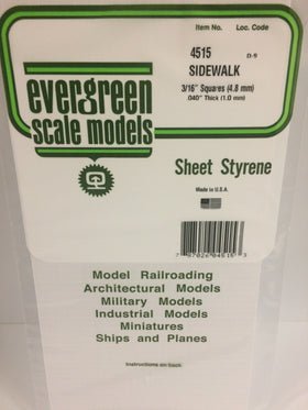 Evergreen 4515 Sidewalk, .188" (4.7mm) Squares x .040 Thick (1 Piece) - House of Trains