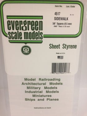 Evergreen 4517 Sidewalk, .375" (9.5mm) Squares x .040 Thick (1 Piece) - House of Trains