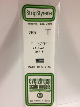 Evergreen 765 T Section, .123", 3.1 mm, 3 Pieces - House of Trains