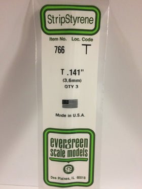 Evergreen 766 T Section, .141", 3.6 mm, 3 Pieces - House of Trains