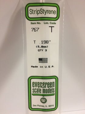 Evergreen 767 T Section, .198", 5.0 mm, 3 Pieces - House of Trains