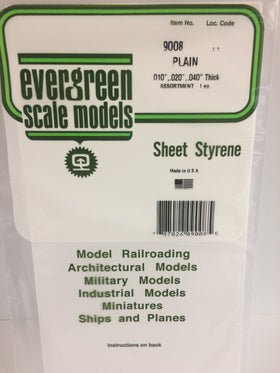 Evergreen 9008, Plain, Styrene, Sheet, Assortment, 6" x 12", 3 Pieces - House of Trains