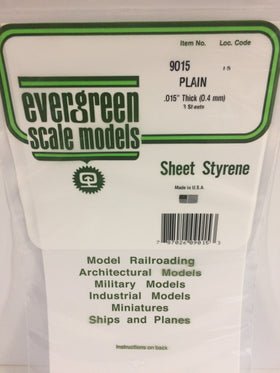 Evergreen 9015, Plain, Styrene, Sheet, .015" (0.4mm) x 6" x 12", 3 Pieces - House of Trains